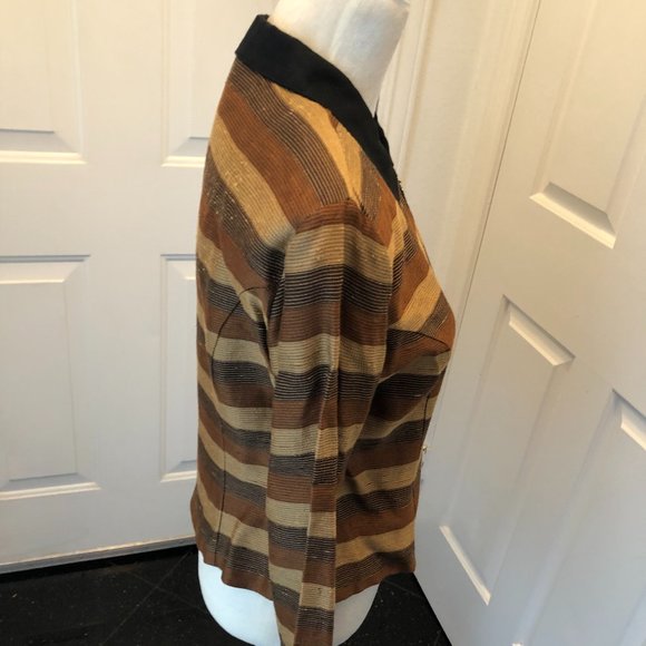Vintage 1990s Nina Piccalino Earth Tones Zip Front Striped Jacket Sz 10 - Picture 4 of 7